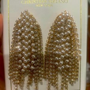 Christian Siriano pearl rhinestone fringe earring